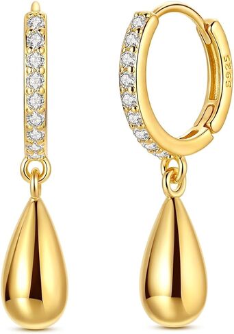 Hapour Gold Plated 925 Sterling Silver Dangle Earrings Trendy Dangle Hoop Earrings for Women Cubic Zirconia Heart Drop Lightweight Dainty Earrings in Kuwait