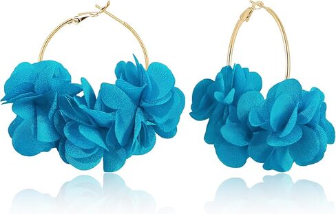 Handmade Boho Fabric Flower Large Hoop Earrings Unique Lightweight Camellia Flower Floral Dangle Drop Earrings For Women in Saudi Arabia