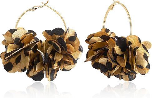 Handmade Boho Fabric Flower Large Hoop Earrings Unique Lightweight Camellia Flower Floral Dangle Drop Earrings For Women in Saudi Arabia