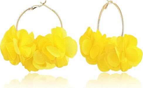 Handmade Boho Fabric Flower Large Hoop Earrings Unique Lightweight Camellia Flower Floral Dangle Drop Earrings For Women in Saudi Arabia