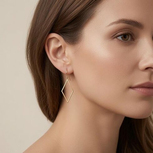 14K Yellow Gold Shiny Drop Triangle Earrings in Saudi Arabia
