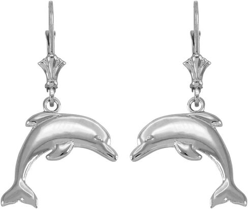 Jumping Dolphin Dangle Earrings in High Polish Sterling Silver in Saudi Arabia