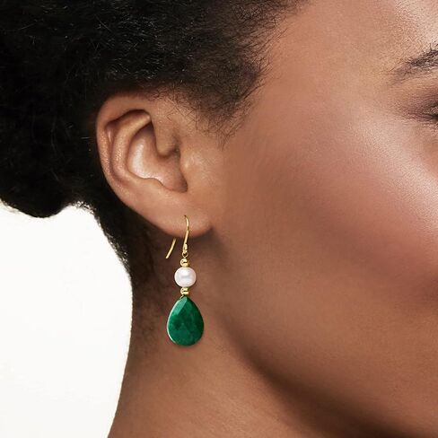روس سيمونز 20.00 قيراط. t.w. الأحجار الكريمة وأقراط اللؤلؤ مثقف في 14kt الذهب الأصفر in Kuwait