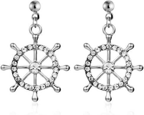 exquisite for women boat anchor and rudder sailboat pendant earrings with rhinestones inlaid in the middle for anniversary celebration birthday party jewelry gift in Saudi Arabia