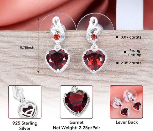 Gemstones Heart 925 Sterling Silver Drop Dangle Earrings for Women Statement Gifts for Women in Kuwait