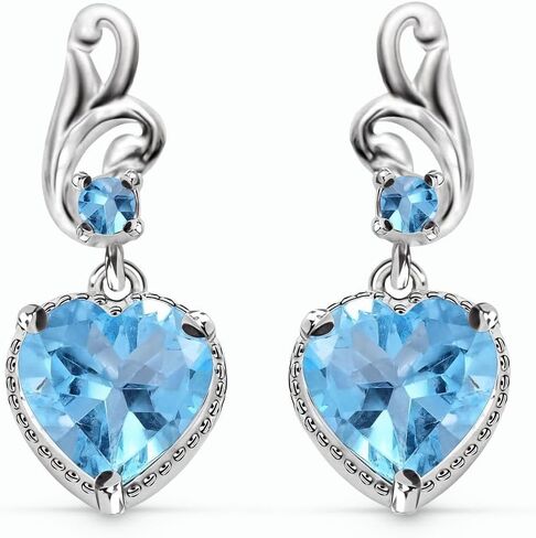 Gemstones Heart 925 Sterling Silver Drop Dangle Earrings for Women Statement Gifts for Women in Kuwait