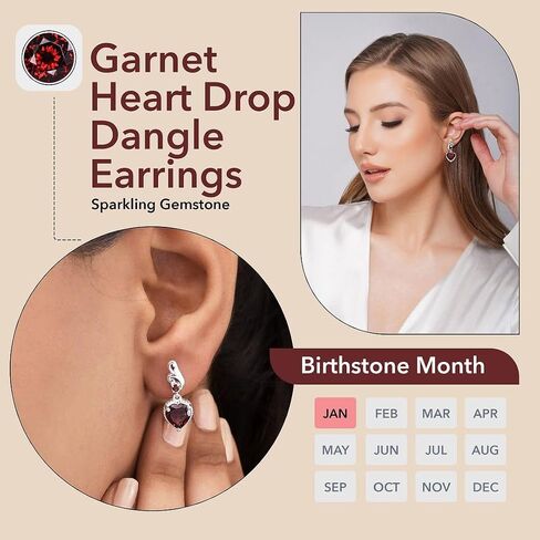 Gemstones Heart 925 Sterling Silver Drop Dangle Earrings for Women Statement Gifts for Women in Kuwait