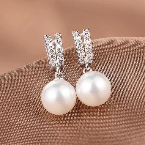 Delicate Imitation Pearl Dangle Earrings with Sparkling CZ for Women in Kuwait