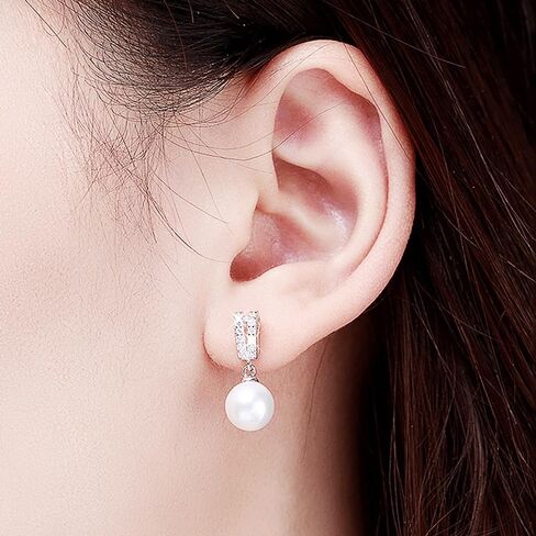 Delicate Imitation Pearl Dangle Earrings with Sparkling CZ for Women in Kuwait