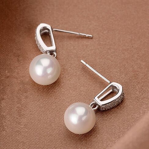Delicate Imitation Pearl Dangle Earrings with Sparkling CZ for Women in Kuwait