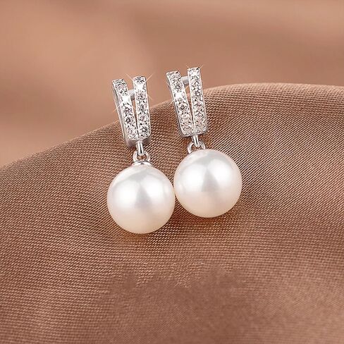 Delicate Imitation Pearl Dangle Earrings with Sparkling CZ for Women in Kuwait
