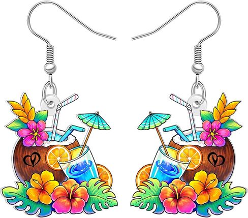 Acrylic Cute Hawaiian Island Style Dangle Earrings for Women Floral Tropical Coconut Tree Earrings Summer Jewelry for Beach Lovers Gifts Vacation Party Charms in Kuwait