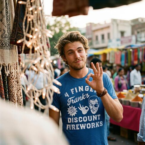 تي شيرت رجالي مضحك 4 Finger Franks خصم على الألعاب النارية الساخرة في الرابع من يوليو تي شيرت جرافيك جديد للرجال in Kuwait