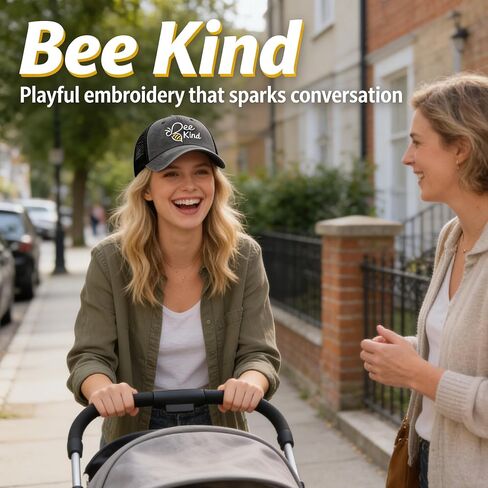 Ponytail Hat Cute and Funny Bee Hat for Women, Embroidered Bumble Bee Gifts for Mom Daugther Friends, Wacky and Happy Baseball Cap Grey in Saudi Arabia