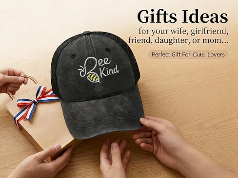 Ponytail Hat Cute and Funny Bee Hat for Women, Embroidered Bumble Bee Gifts for Mom Daugther Friends, Wacky and Happy Baseball Cap Grey in Saudi Arabia