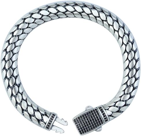 925 Silver 8MM Popcorn Chain Bracelet, Onyx Stone Box Lock Curb Chain Bracelet, Elegant Men Chain Bracelet, Solid Silver Chain, Gift For Men in Kuwait