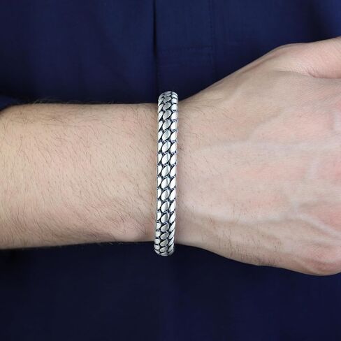 925 Silver 8MM Popcorn Chain Bracelet, Onyx Stone Box Lock Curb Chain Bracelet, Elegant Men Chain Bracelet, Solid Silver Chain, Gift For Men in Kuwait