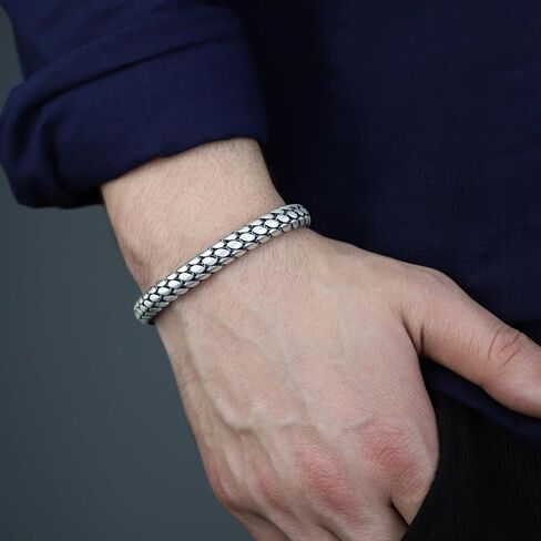 925 Silver 8MM Popcorn Chain Bracelet, Onyx Stone Box Lock Curb Chain Bracelet, Elegant Men Chain Bracelet, Solid Silver Chain, Gift For Men in Kuwait