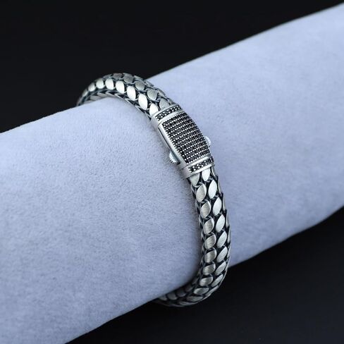 925 Silver 8MM Popcorn Chain Bracelet, Onyx Stone Box Lock Curb Chain Bracelet, Elegant Men Chain Bracelet, Solid Silver Chain, Gift For Men in Kuwait