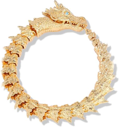 Vintage Dragon Bracelet Metal Zodiac Dragon Totem Bracelet Hook Clasp Hip Hop Viking Bracelet for Men Accessories with Gift Box (golden, 7.48in) in Saudi Arabia