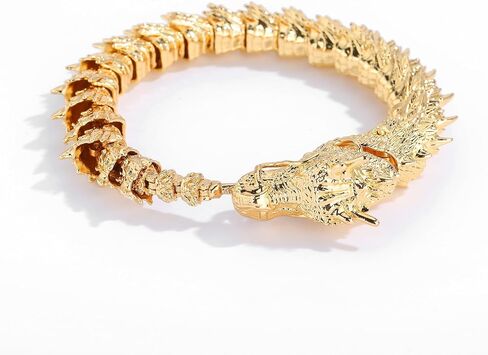 Vintage Dragon Bracelet Metal Zodiac Dragon Totem Bracelet Hook Clasp Hip Hop Viking Bracelet for Men Accessories with Gift Box (golden, 7.48in) in Saudi Arabia