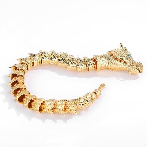 Vintage Dragon Bracelet Metal Zodiac Dragon Totem Bracelet Hook Clasp Hip Hop Viking Bracelet for Men Accessories with Gift Box (golden, 7.48in) in Saudi Arabia