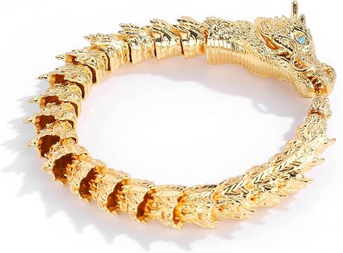 Vintage Dragon Bracelet Metal Zodiac Dragon Totem Bracelet Hook Clasp Hip Hop Viking Bracelet for Men Accessories with Gift Box (golden, 7.48in) in Saudi Arabia