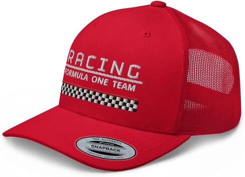Racing Formula One Team Trucker Hat Checkered Flag Race Mid Crown Curved Bill Snapback Meshback Cap in Kuwait