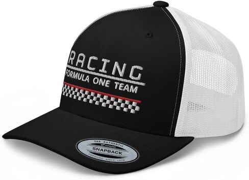 Racing Formula One Team Trucker Hat Checkered Flag Race Mid Crown Curved Bill Snapback Meshback Cap in Kuwait