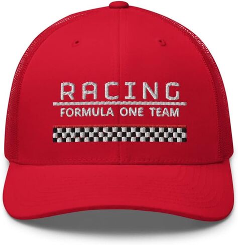 Racing Formula One Team Trucker Hat Checkered Flag Race Mid Crown Curved Bill Snapback Meshback Cap in Kuwait
