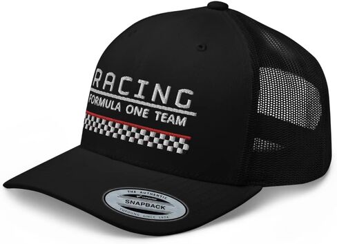 Racing Formula One Team Trucker Hat Checkered Flag Race Mid Crown Curved Bill Snapback Meshback Cap in Kuwait