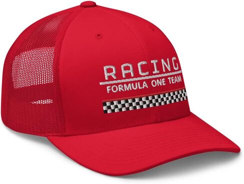 Racing Formula One Team Trucker Hat Checkered Flag Race Mid Crown Curved Bill Snapback Meshback Cap in Kuwait