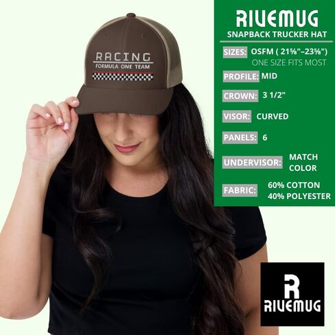 Racing Formula One Team Trucker Hat Checkered Flag Race Mid Crown Curved Bill Snapback Meshback Cap in Kuwait
