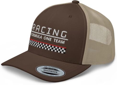 Racing Formula One Team Trucker Hat Checkered Flag Race Mid Crown Curved Bill Snapback Meshback Cap in Kuwait