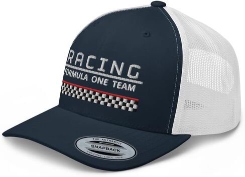 Racing Formula One Team Trucker Hat Checkered Flag Race Mid Crown Curved Bill Snapback Meshback Cap in Kuwait
