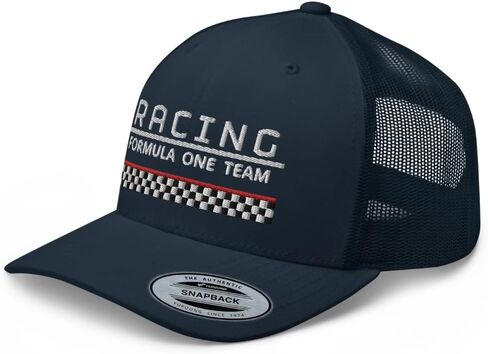 Racing Formula One Team Trucker Hat Checkered Flag Race Mid Crown Curved Bill Snapback Meshback Cap in Kuwait