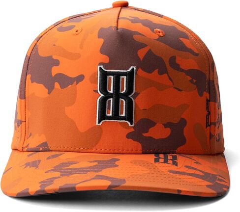 BEX Blaze Camo Trucker Hat - Blaze Orange Hunting Cap with Mesh Back | 5-Panel Snapback Baseball Cap | Breathable Perforated Panels | 3D Embroidered Logo | Adjustable Curved Bill Outdoor Hat in Saudi Arabia