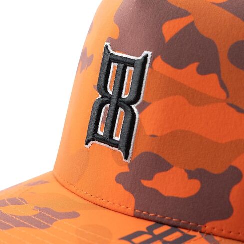 BEX Blaze Camo Trucker Hat - Blaze Orange Hunting Cap with Mesh Back | 5-Panel Snapback Baseball Cap | Breathable Perforated Panels | 3D Embroidered Logo | Adjustable Curved Bill Outdoor Hat in Saudi Arabia