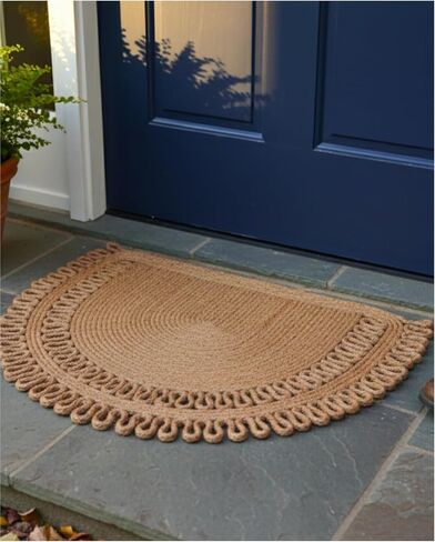 Jute Semi Circle Doormat – Half Moon Braided Front Door Mat, Non Shedding & Washable, Non Slip Backing, Waterproof Indoor Outdoor Entryway Rug for Porch, RV, Camper & Boat in Saudi Arabia
