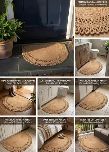 Jute Semi Circle Doormat – Half Moon Braided Front Door Mat, Non Shedding & Washable, Non Slip Backing, Waterproof Indoor Outdoor Entryway Rug for Porch, RV, Camper & Boat in Saudi Arabia