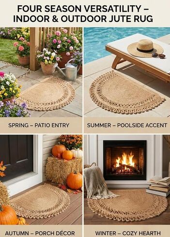 Jute Semi Circle Doormat – Half Moon Braided Front Door Mat, Non Shedding & Washable, Non Slip Backing, Waterproof Indoor Outdoor Entryway Rug for Porch, RV, Camper & Boat in Saudi Arabia
