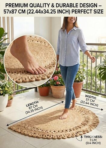 Jute Semi Circle Doormat – Half Moon Braided Front Door Mat, Non Shedding & Washable, Non Slip Backing, Waterproof Indoor Outdoor Entryway Rug for Porch, RV, Camper & Boat in Saudi Arabia