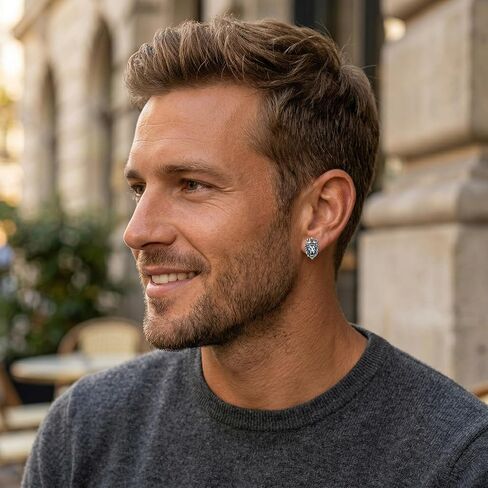 Lion Earrings 18k White Gold Plated Lion Head Stud Earrings Animal Jewelry Gift For Men Women Male Female in Saudi Arabia