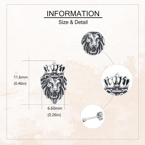Lion Earrings 18k White Gold Plated Lion Head Stud Earrings Animal Jewelry Gift For Men Women Male Female in Saudi Arabia