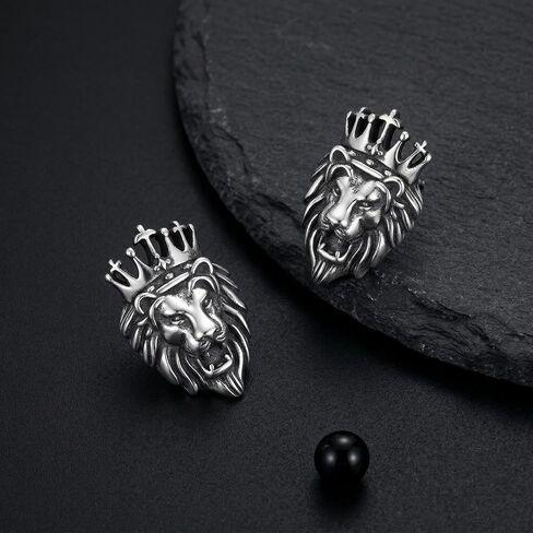Lion Earrings 18k White Gold Plated Lion Head Stud Earrings Animal Jewelry Gift For Men Women Male Female in Saudi Arabia