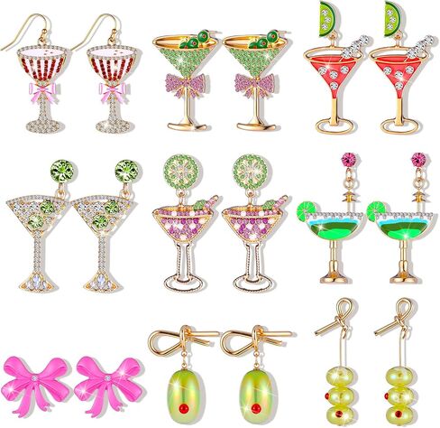 Tondiamo 9 Pairs Martini Earrings Novelty Champagne Glass Cocktail Fruit Earrings Metal Jewelry for Woman Martini Party Favors for Wine Glass Alcohol Goblet Beach Holiday Earring Gifts Decorations in Saudi Arabia