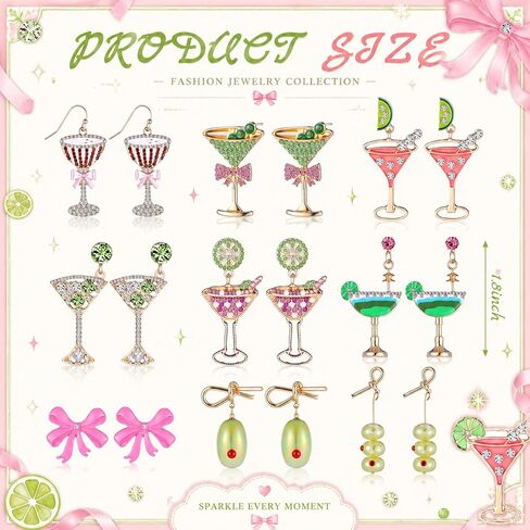 Tondiamo 9 Pairs Martini Earrings Novelty Champagne Glass Cocktail Fruit Earrings Metal Jewelry for Woman Martini Party Favors for Wine Glass Alcohol Goblet Beach Holiday Earring Gifts Decorations in Saudi Arabia