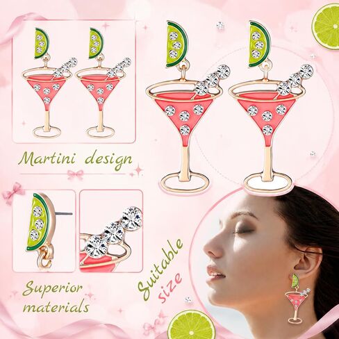 Tondiamo 9 Pairs Martini Earrings Novelty Champagne Glass Cocktail Fruit Earrings Metal Jewelry for Woman Martini Party Favors for Wine Glass Alcohol Goblet Beach Holiday Earring Gifts Decorations in Saudi Arabia