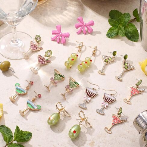 Tondiamo 9 Pairs Martini Earrings Novelty Champagne Glass Cocktail Fruit Earrings Metal Jewelry for Woman Martini Party Favors for Wine Glass Alcohol Goblet Beach Holiday Earring Gifts Decorations in Saudi Arabia