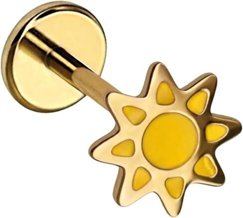 Cords Club Sun Enamel Flat Back Stud – ASTM-F136 Implant Grade Titanium - Push Pin Design for Sensitive Ears – Available in 18K Gold PVD Plated & Titanium Silver (Single Earring) in Saudi Arabia